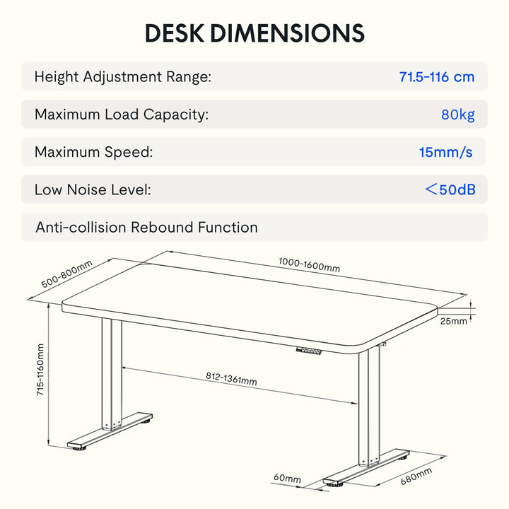 Elektrischer Stehschreibtisch 160x80cm höhenverstellbar 71-116cm - Bild 2