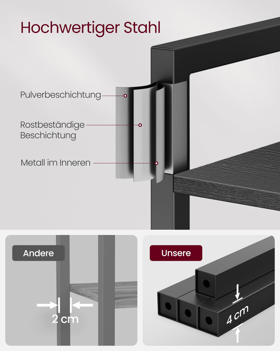 Bücherregal Industrial 6 Ebenen Stahl-Holz schmal 186 cm - Bild 8