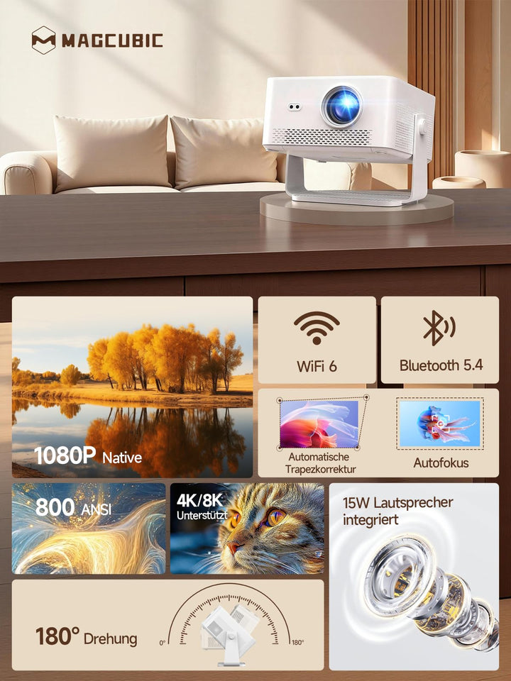 Smart Beamer 1080P Native 800 ANSI Android 14 4K 135 Zoll - Bild 2