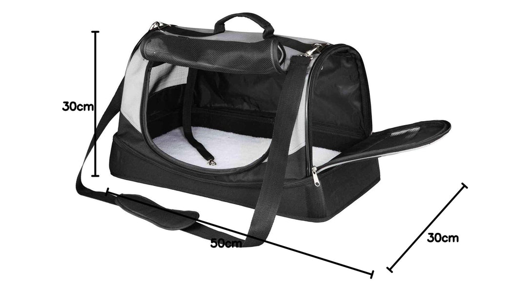 Katzentransporttasche Stoff 30x30x50 cm schwarz/grau mit Schulterriemen - Bild 6