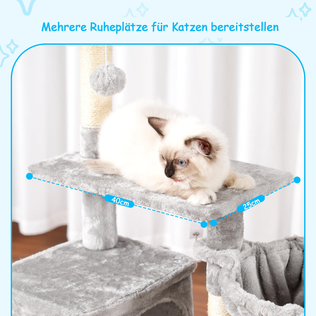 Kratzbaum mehrstöckig mit Höhle, Korb und Sisalsäulen für Katzen - Bild 5