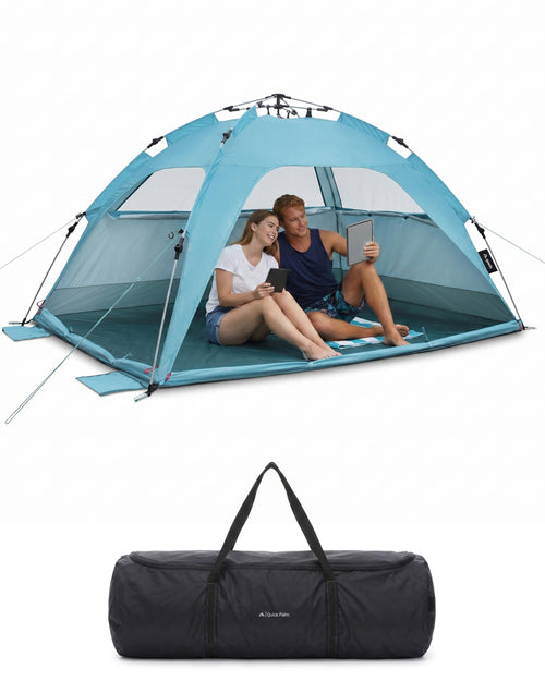 Strandmuschel Pop-Up UV80 für 2 Personen mit Windschutz hellblau