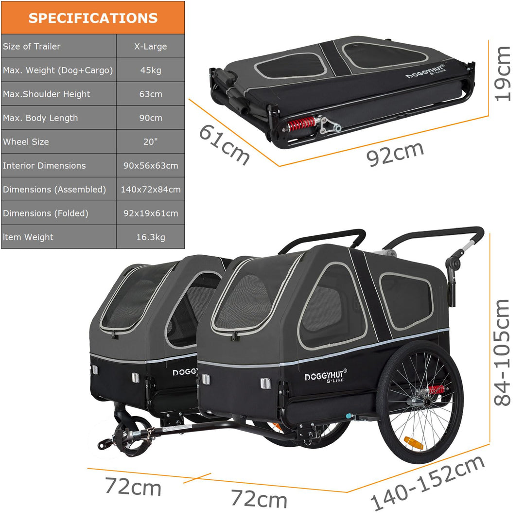 Hunde-Fahrradanhänger &amp; Buggy 2-in-1 gefedert bis 45 kg Grösse XL - Bild 6