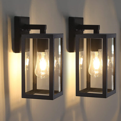 Aussenleuchte Wand Schwarz E27 Klarglas Laterne 2er-Set
