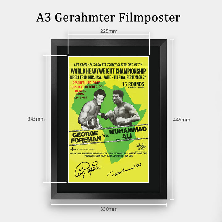 Boxposter gerahmt George Foreman vs Muhammad Ali A3 mit Autogrammdruck - Bild 2