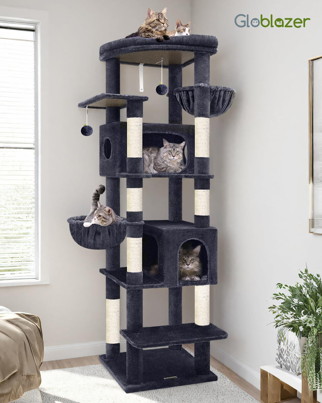 Eck-Kratzbaum XXL 188 cm für grosse Katzen mit 2 Katzenhäusern - Bild 7