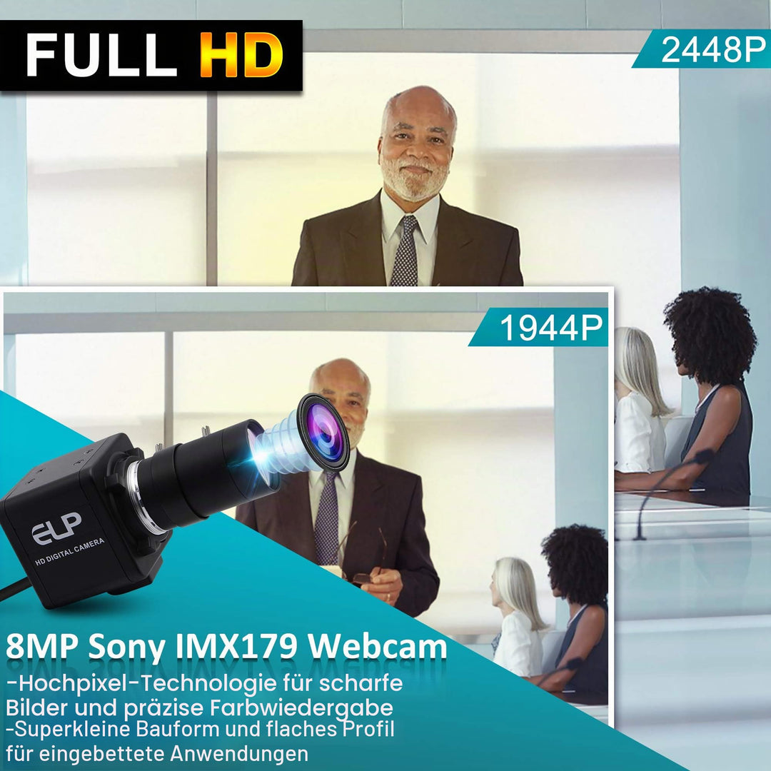 USB-Webcam 8 Megapixel mit 5-50mm Varifokus-Objektiv für PC &amp; Laptop - Bild 3