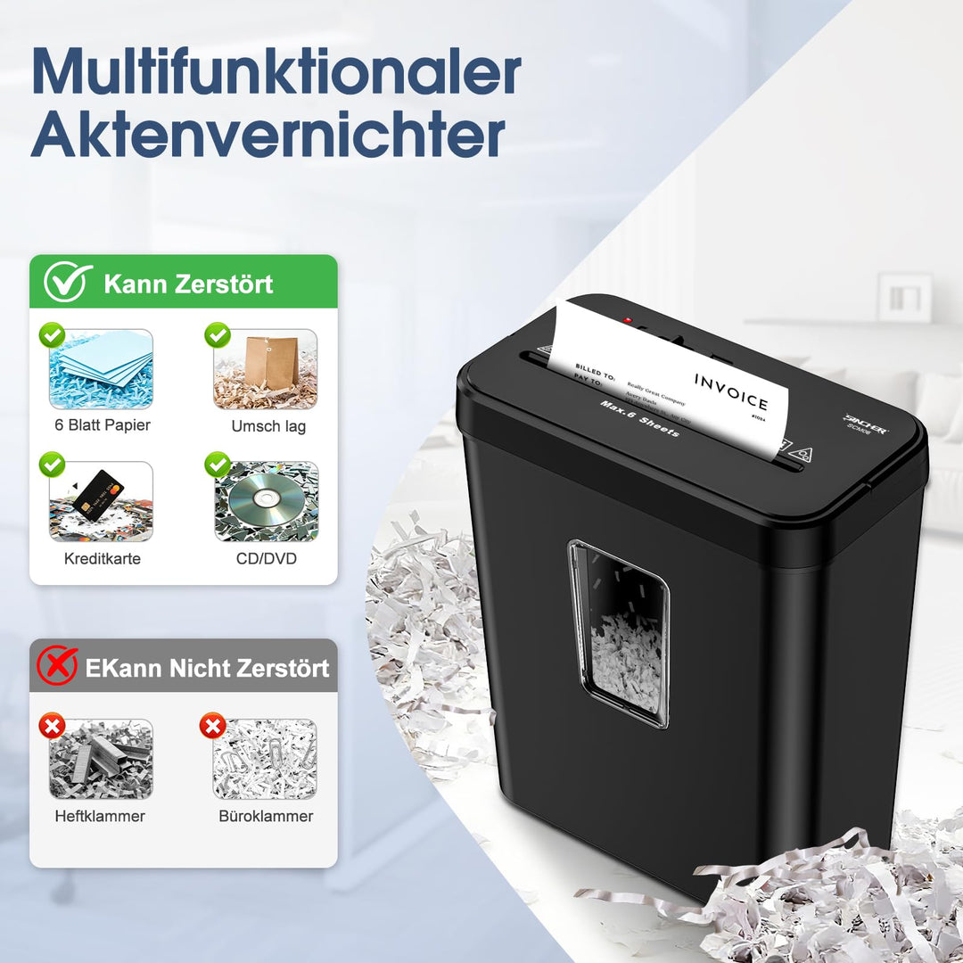 Aktenvernichter Kreuzschnitt P4 6 Blatt 13L Papierkorb Homeoffice - Bild 4