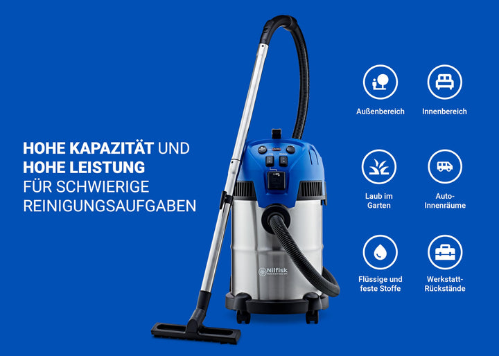 Nass-Trockensauger 30L mit Steckdose 1400W für Werkstatt - Bild 3