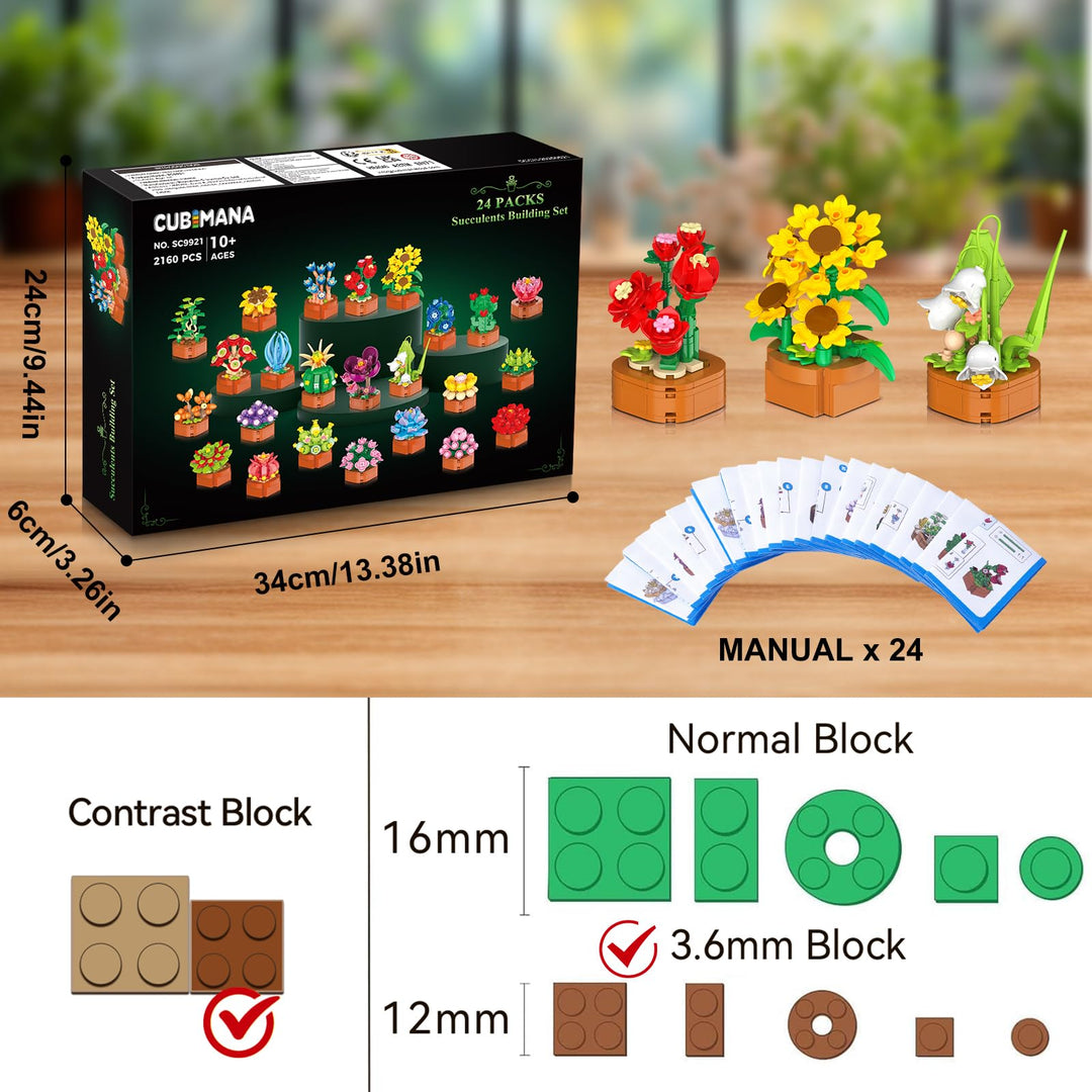 Klemmbausteine Blumen 24er Set Mini 3,6mm Sukkulenten mit Topf - Bild 5
