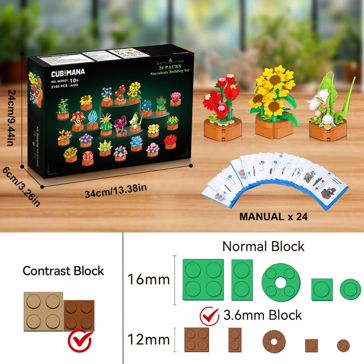 Klemmbausteine Blumen 24er Set Mini 3,6mm Sukkulenten mit Topf - Bild 5