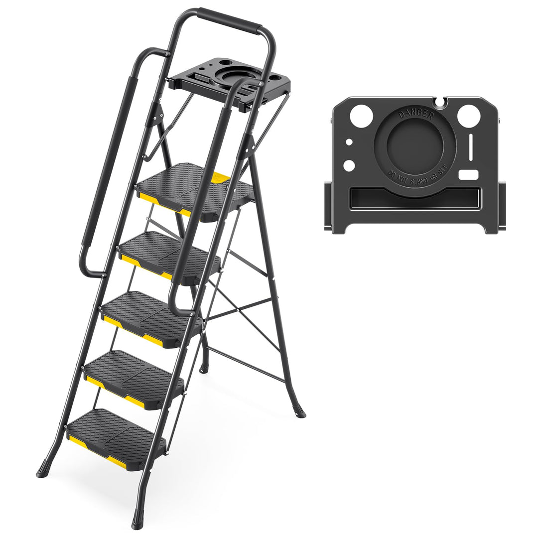 Klapptreppe 5 Stufen mit Werkzeugablage und 3 Handläufen