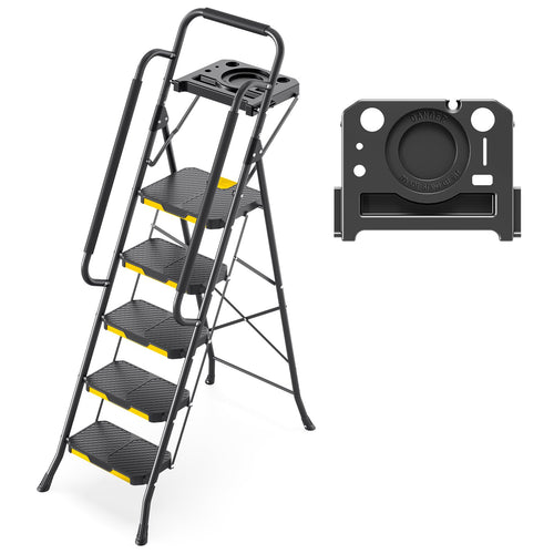 Klapptreppe 5 Stufen mit Werkzeugablage und 3 Handläufen