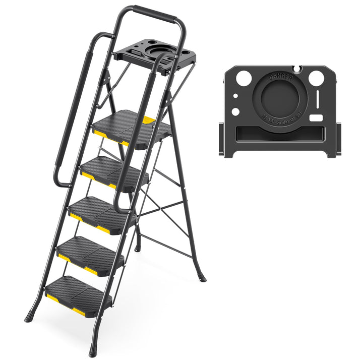 Klapptreppe 5 Stufen mit Werkzeugablage und 3 Handläufen