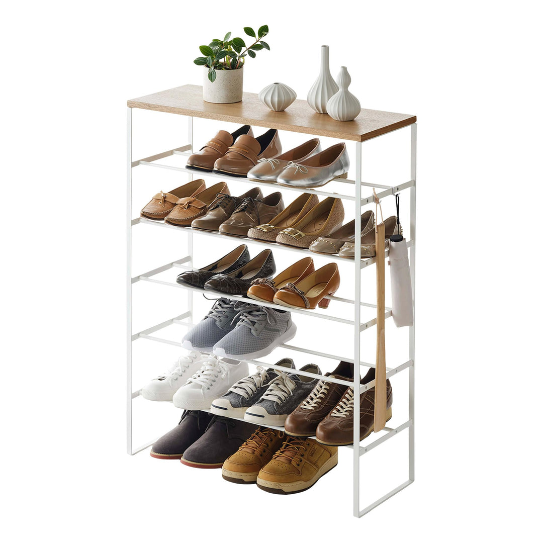 Schuhregal 6 Etagen Stahl/Holz für 15 Paar Schuhe, Weiss