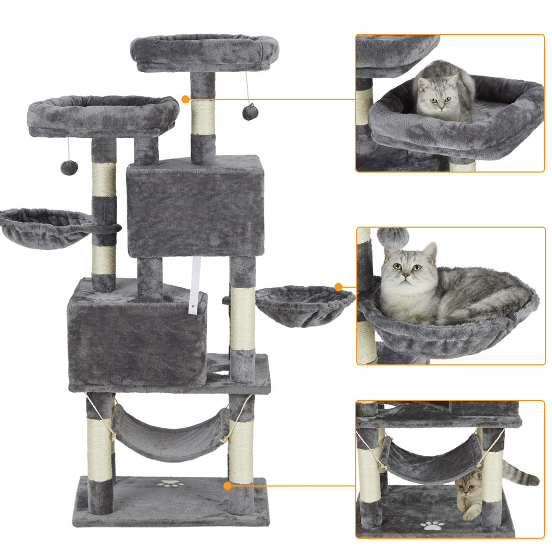 Kratzbaum gross mit 2 Hoehlen und Haengematte fuer grosse Katzen - Bild 5