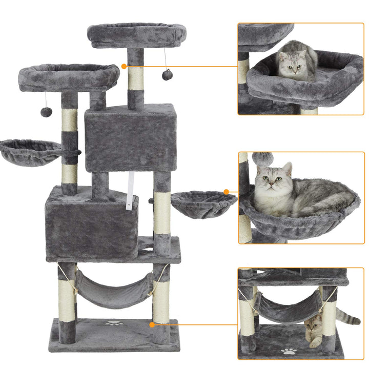 Kratzbaum gross mit 2 Hoehlen und Haengematte fuer grosse Katzen - Bild 5