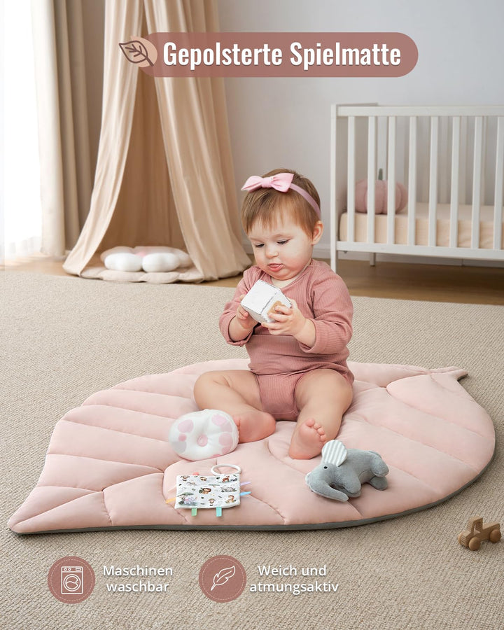Spielbogen Baby mit Krabbeldecke Blattform 135x94cm 6 Spielzeuge Rosa - Bild 4