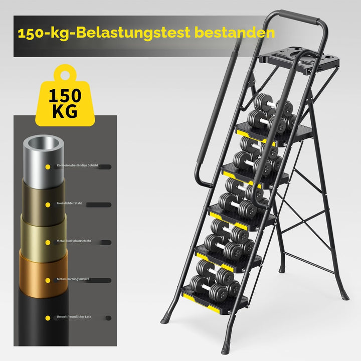 Klapptreppe 5 Stufen mit Werkzeugablage und 3 Handläufen - Bild 2