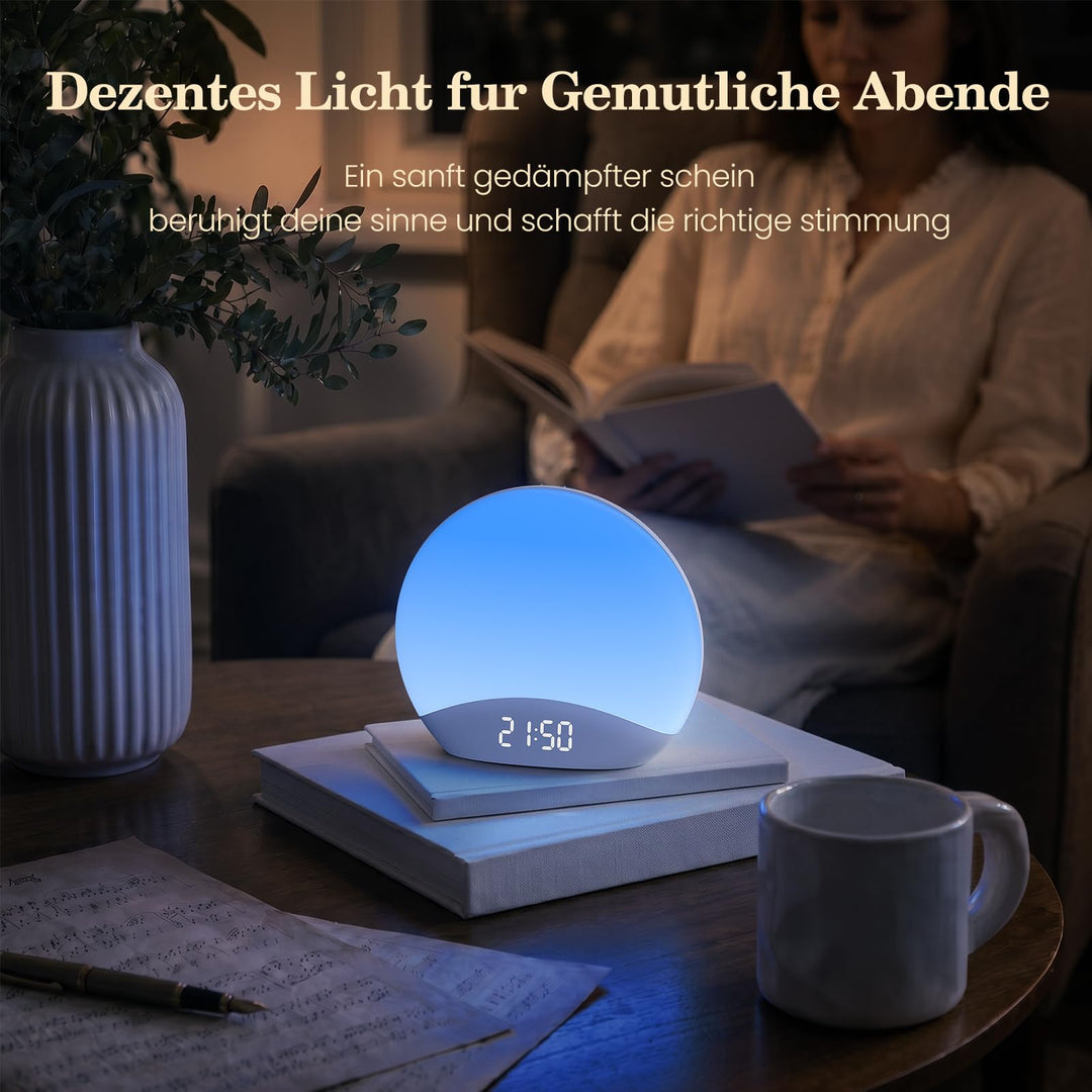 Lichtwecker mit Sonnenaufgang-Simulation, Nachtlicht 8 Farben, Holzdesign - Bild 4