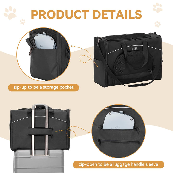 Hundetasche Flugzeug 55x40x23 cm bis 13 kg mit Dual-Mode Schwarz - Bild 7