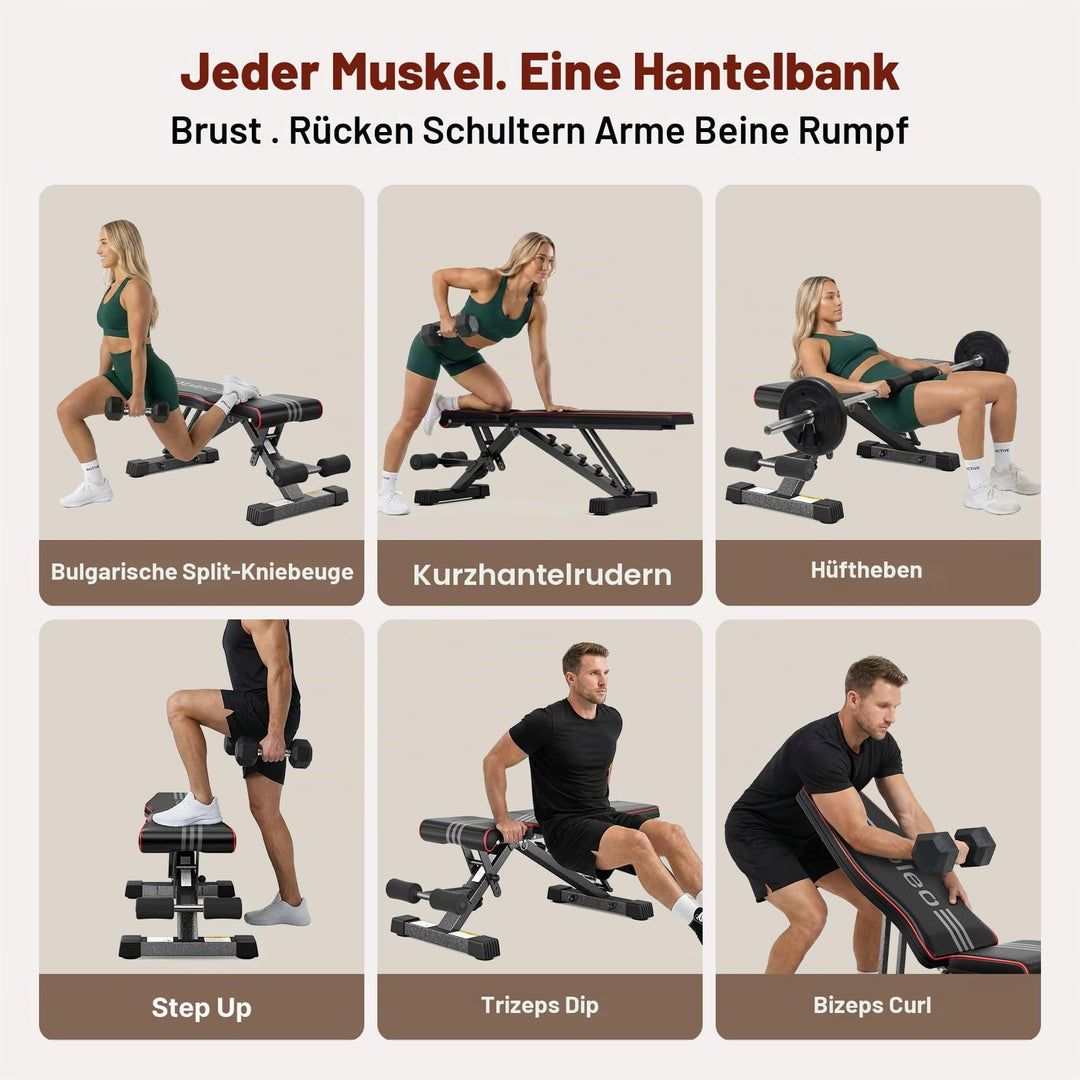 Gewichtbank klappbar verstellbar 84 Positionen 375 kg Heimtraining
