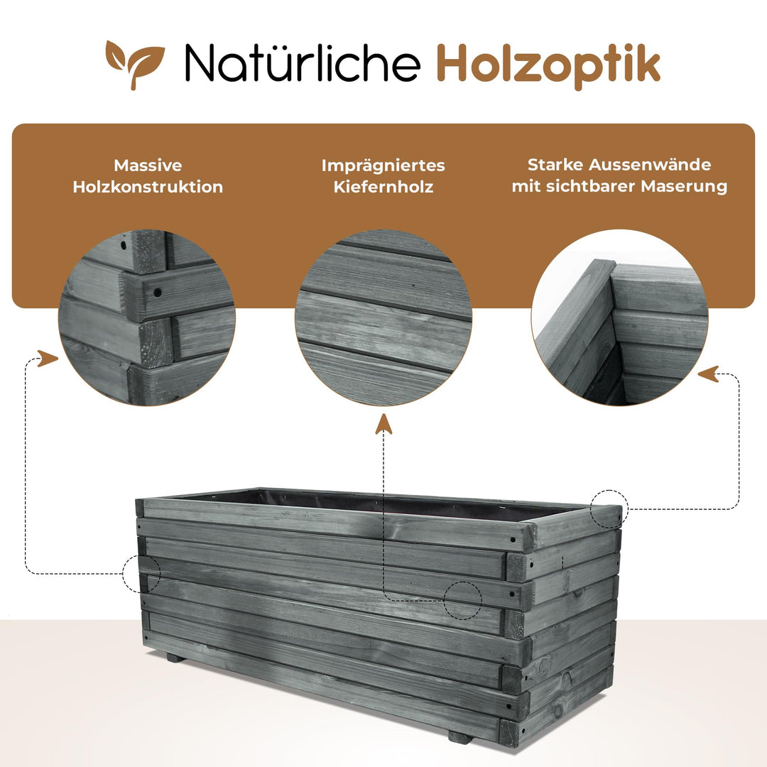 Pflanzkübel Holz rechteckig 100 cm mit Vlies für Garten &amp; Balkon - Bild 5