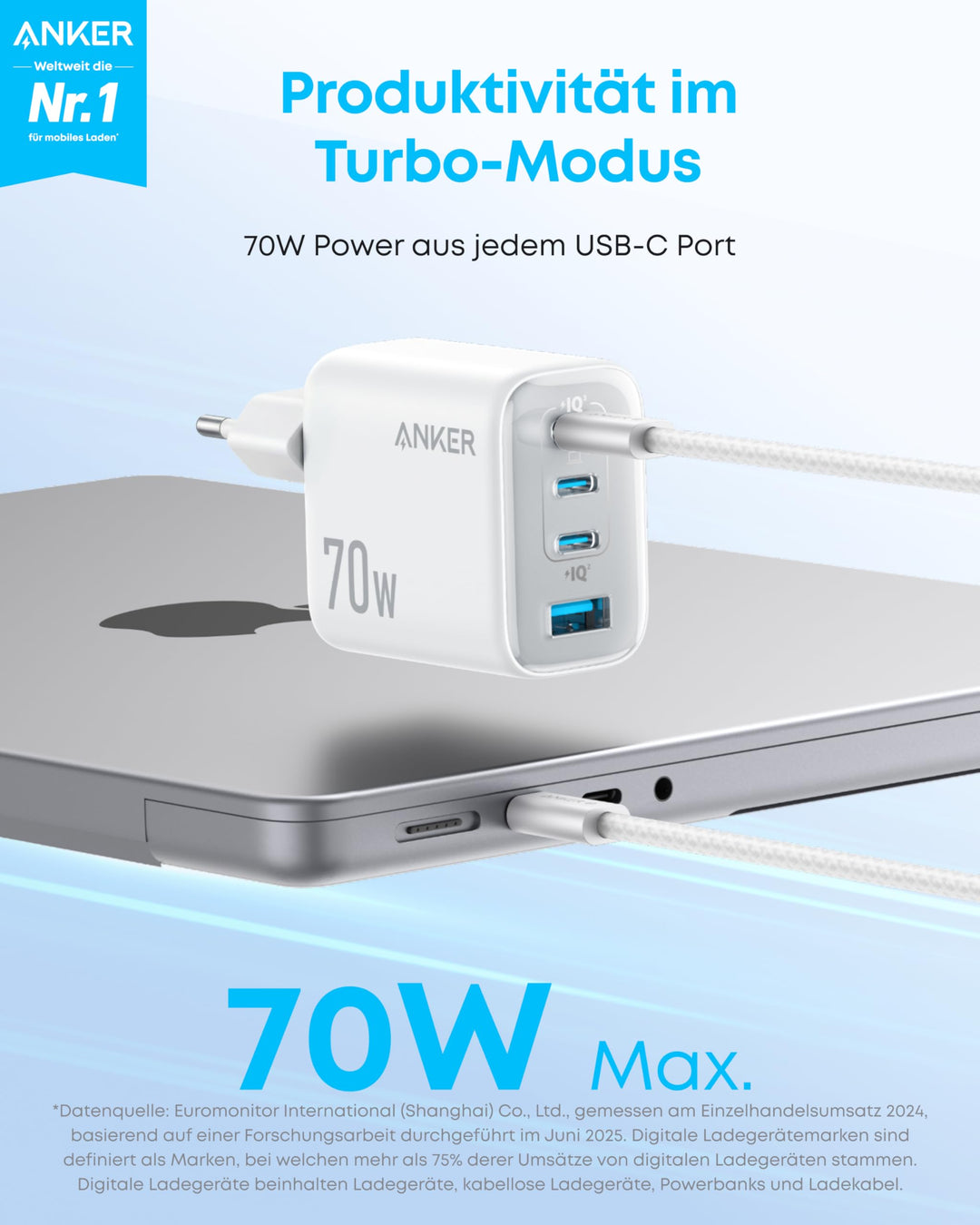 USB-C Ladegerät 70W 4-Port mit 3x USB-C und 1x USB-A - Bild 2