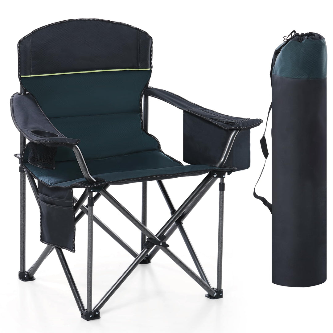 Campingstuhl faltbar XXL 200 kg Tragkraft mit Kühltasche Stahl