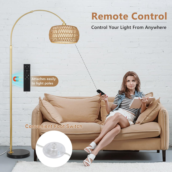 Bogenlampe Rattan Stehlampe dimmbar mit Fernbedienung App gold - Bild 9