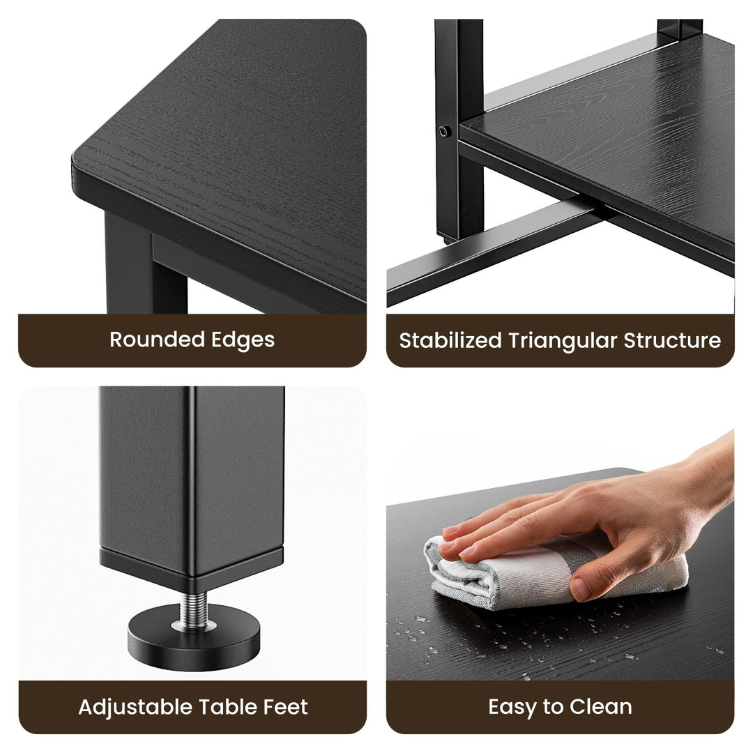 Bartisch-Set mit 2 Barhockern, Ablage und Glashalter, Schwarz - Bild 4
