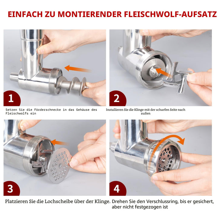 Fleischwolf-Aufsatz Edelstahl für KitchenAid mit 12-teiligem Zubehör - Bild 4