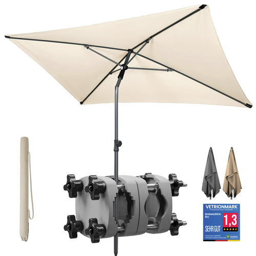 Sonnenschirm Balkon rechteckig 190x125cm UPF50+ mit Halterung Beige