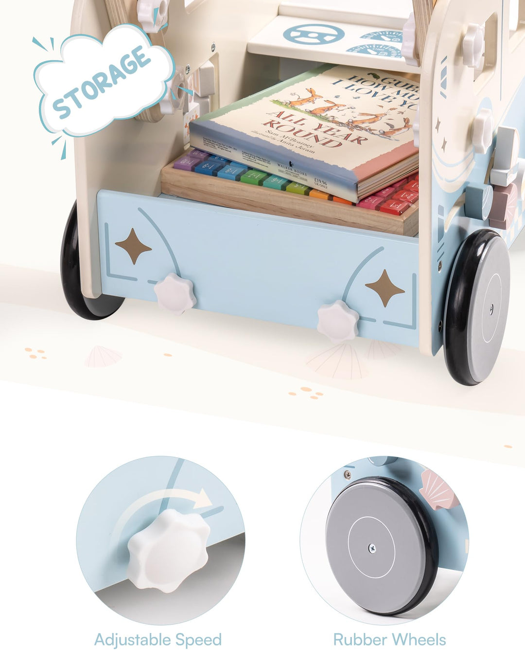Lauflernwagen Holz Bus-Design mit Aktivitätsbrett für Kleinkinder - Bild 8