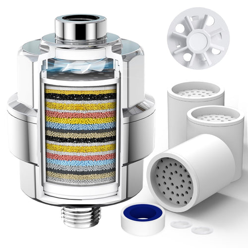 Duschfilter 20-Stufen Chrom mit 3 Filterpatronen gegen Kalk und Chlor