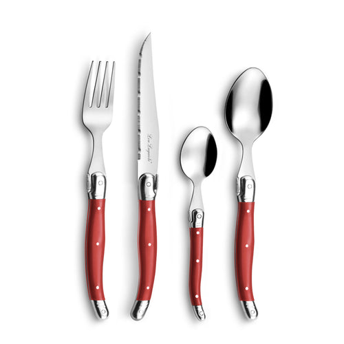 Besteck-Set 48-teilig Edelstahl 18/0 mit roten Griffen für 12 Personen