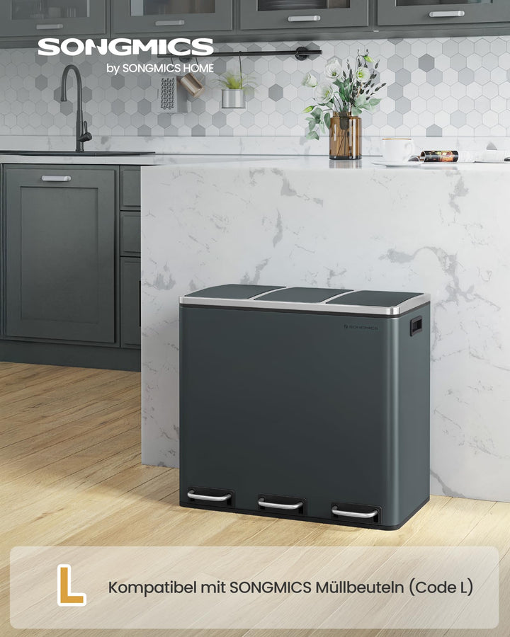 Mülleimer Küche 3 Fächer je 18L Stahl Softclose-Deckel grüngrau - Bild 3