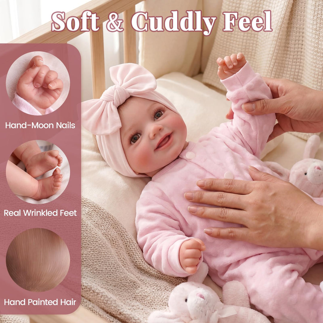 Reborn Puppe Mädchen 17 Zoll Vinyl lebensecht mit Polka-Dot-Outfit - Bild 7