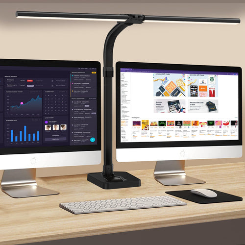 Schreibtischlampe LED Doppelkopf 24W dimmbar Schwanenhals schwarz
