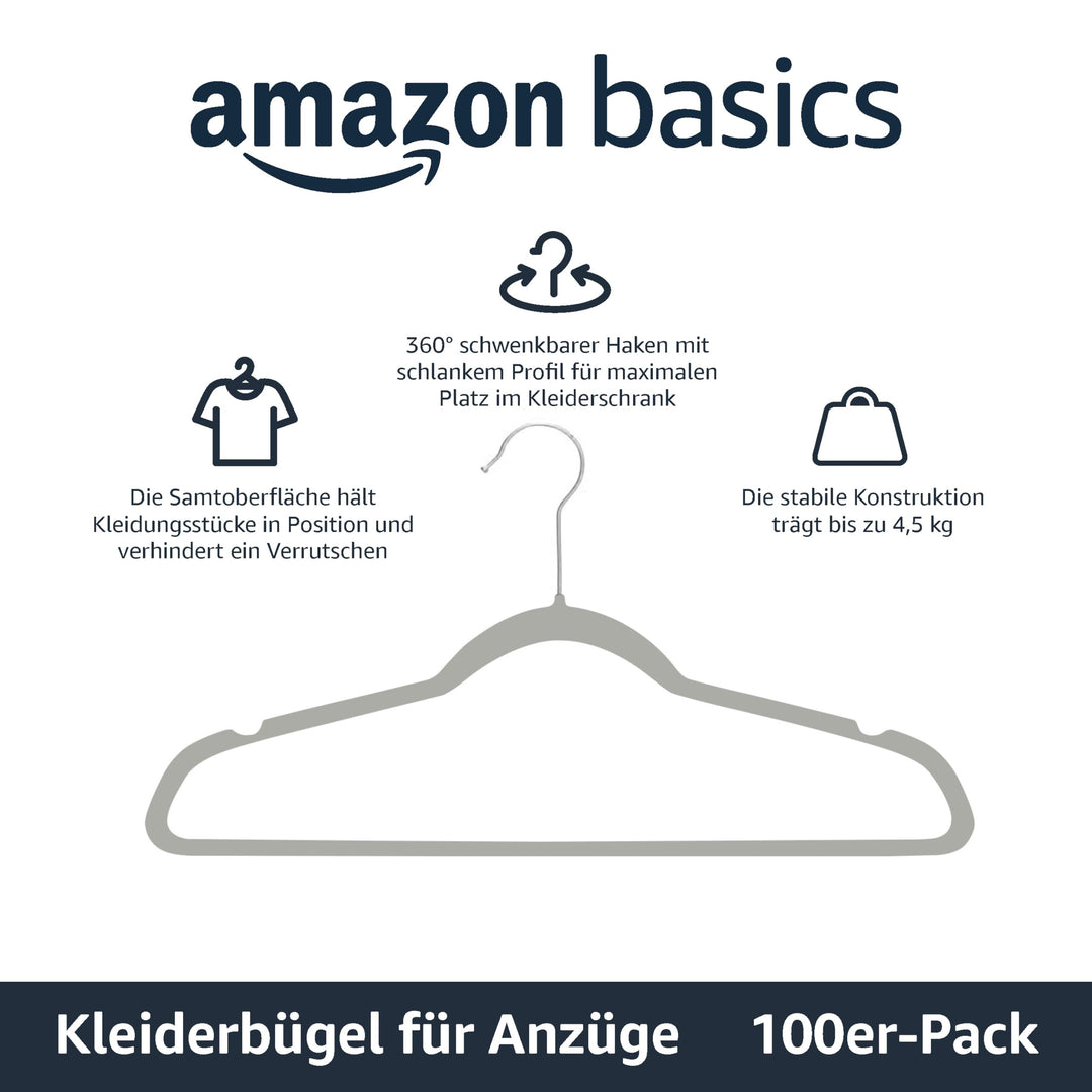 Samtbügel für Anzug und Kostüm 100er-Set ultraschlank Grau - Bild 2