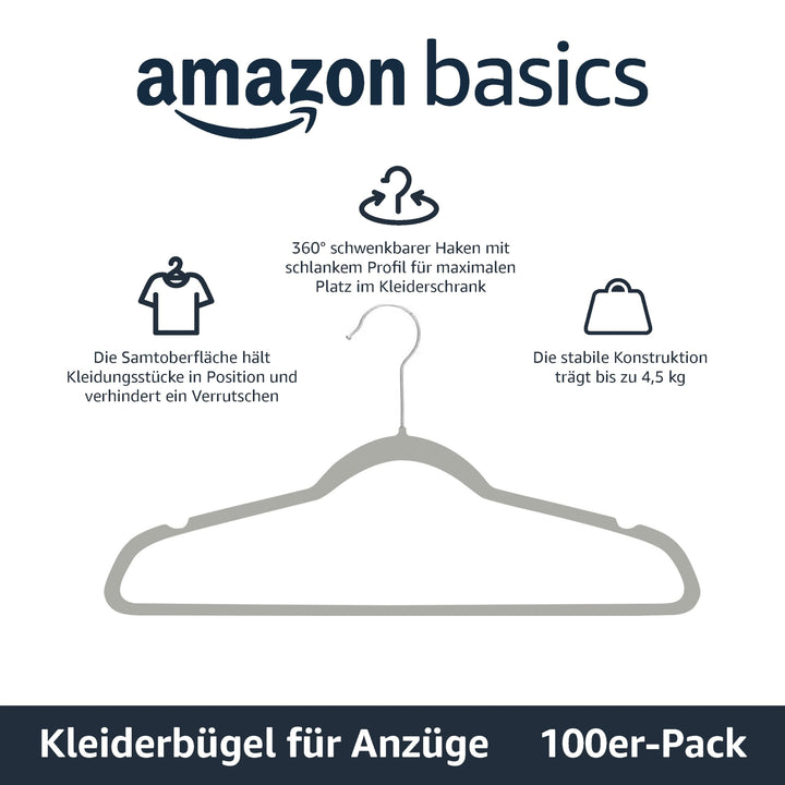 Samtbügel für Anzug und Kostüm 100er-Set ultraschlank Grau - Bild 2