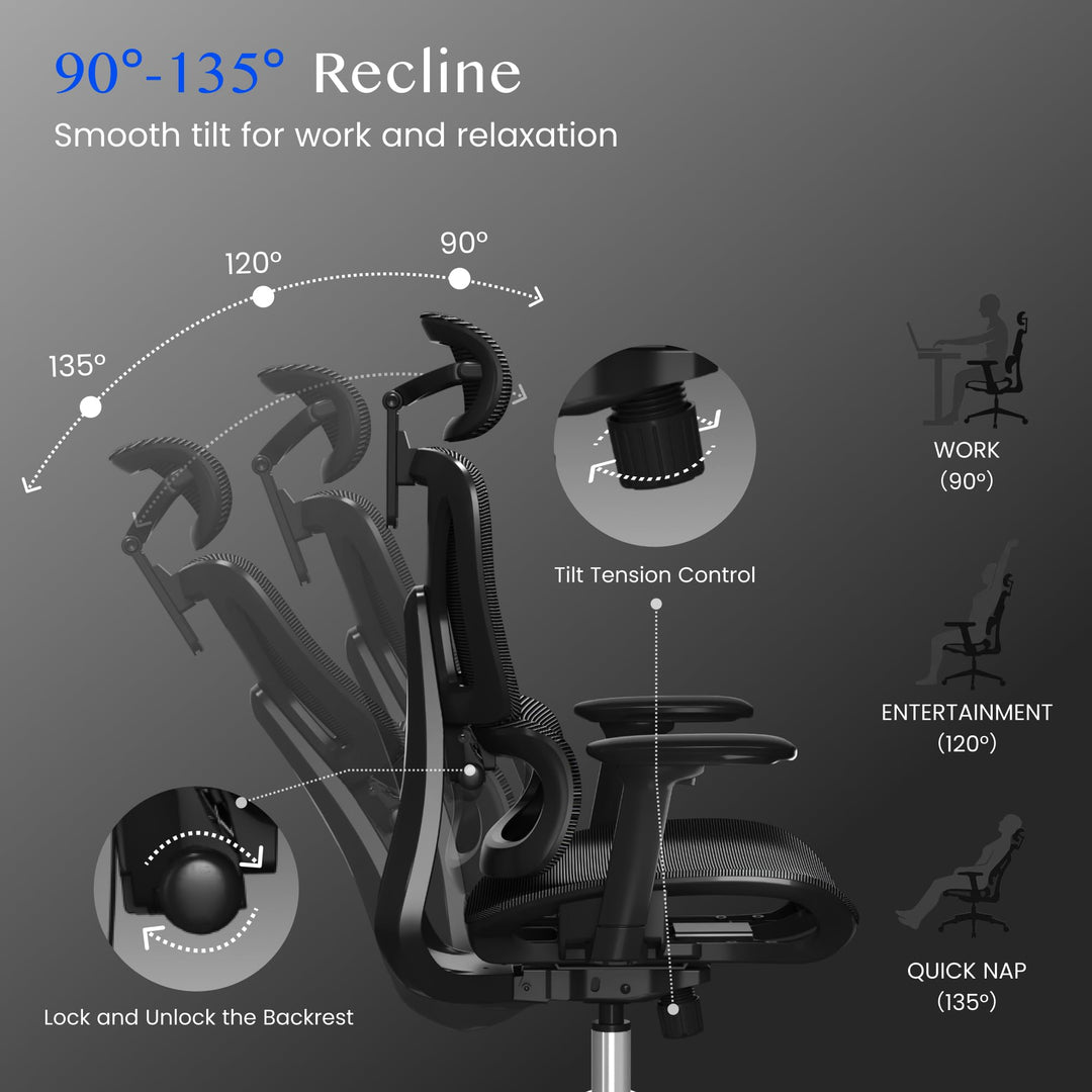 Ergonomischer Bürostuhl mit Fussstütze 3D-Armlehnen bis 136 kg - Bild 6