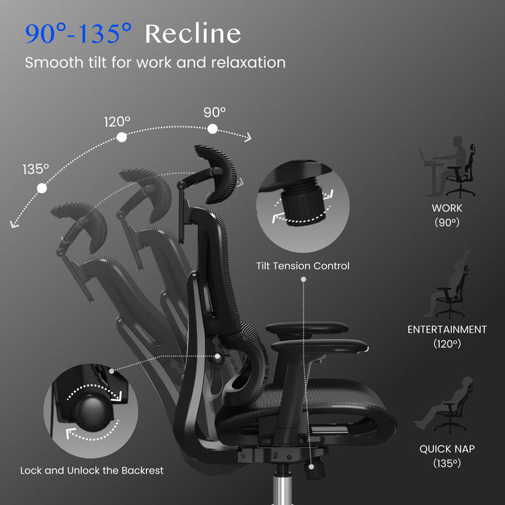 Ergonomischer Bürostuhl mit Fussstütze 3D-Armlehnen bis 136 kg - Bild 6