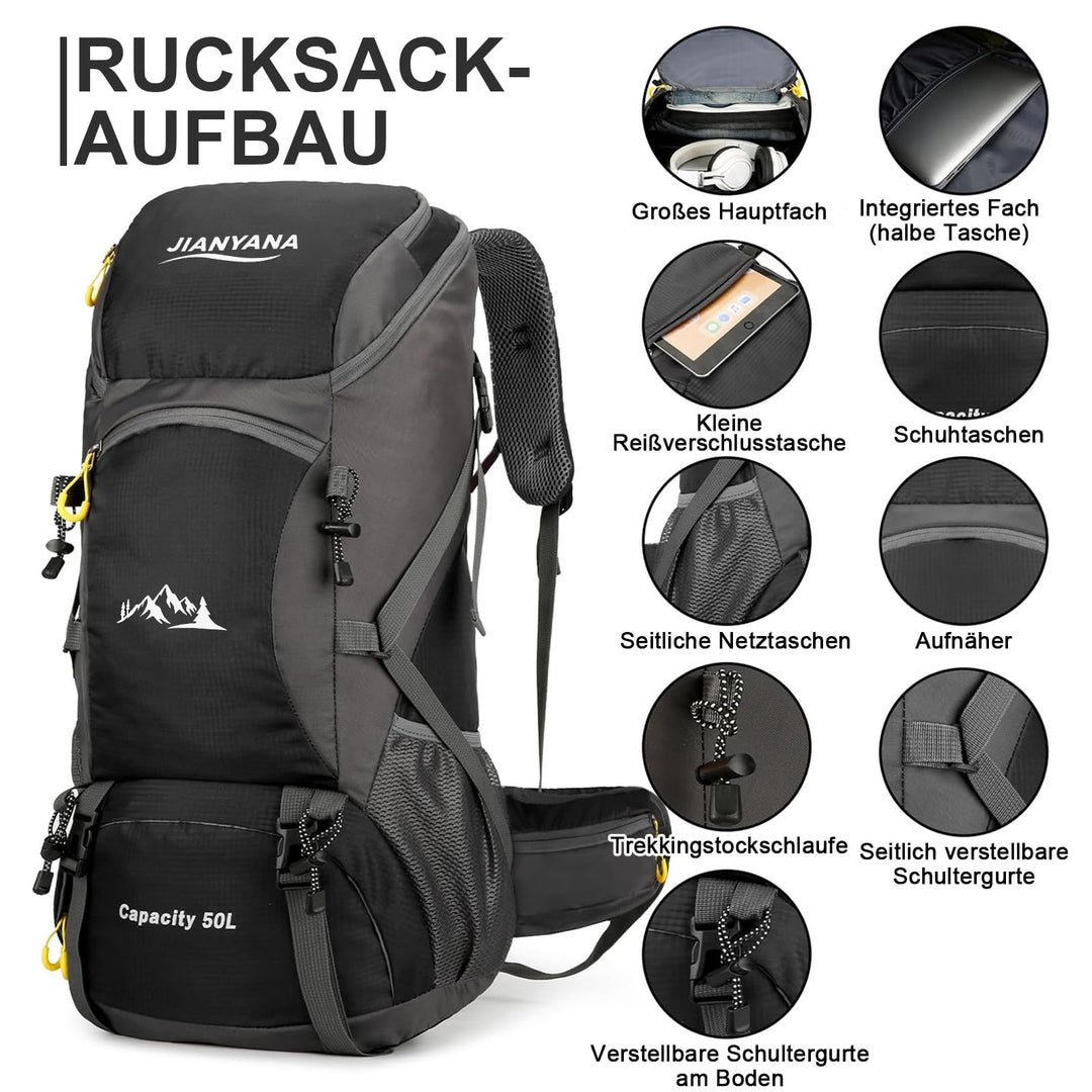 Wanderrucksack 50L mit Regenhülle Polyester/Nylon für Trekking Camping - Bild 4