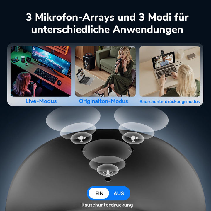 Webcam 4K Dual-Kamera KI-Fokus USB-C mit 3 Mikrofonen - Bild 5
