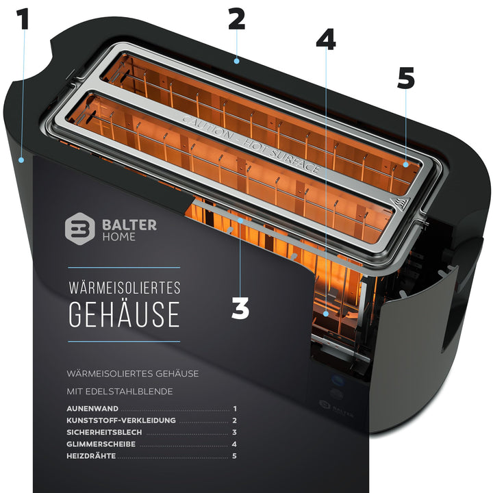 Langschlitz-Toaster 4 Scheiben Edelstahl mit LCD-Display und Brötchenaufsatz - Bild 4