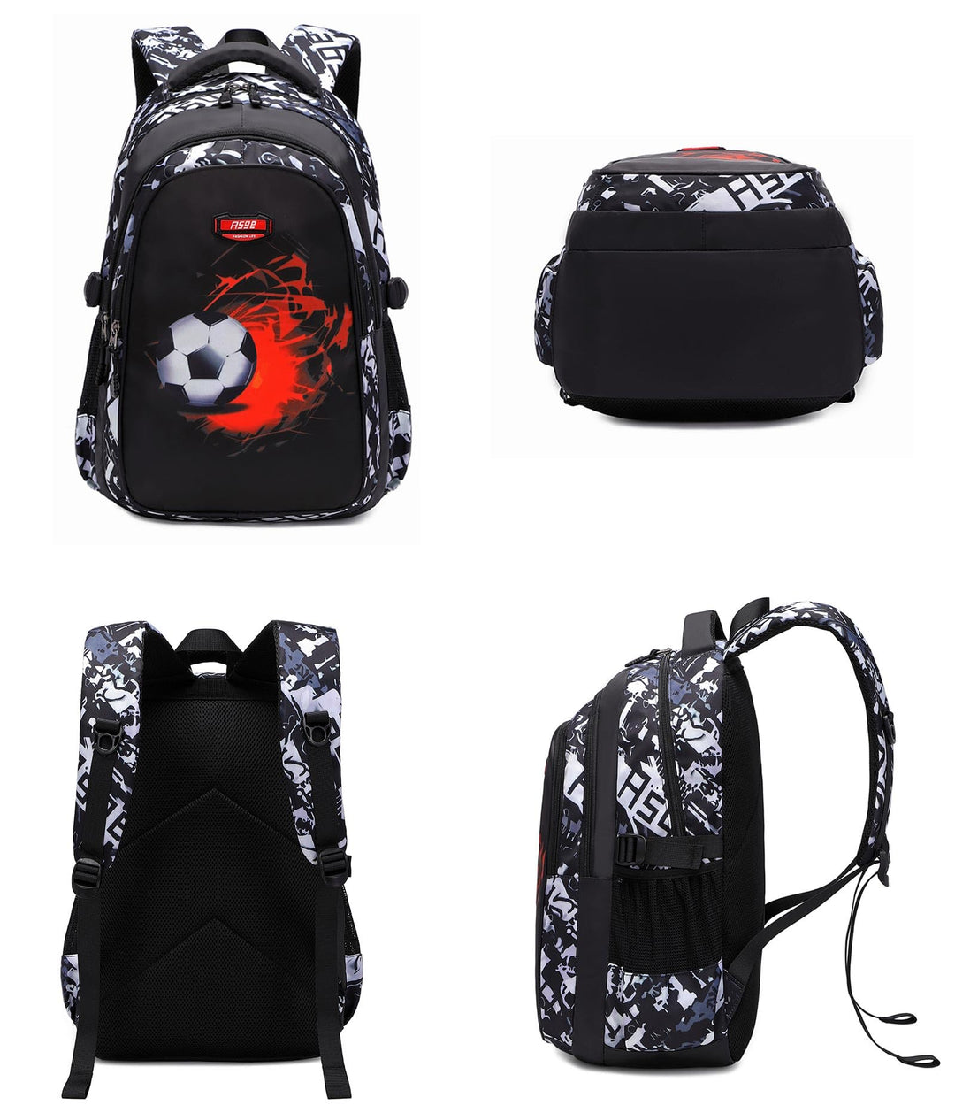 Schulrucksack Fussball-Design Nylon 46x30x22cm für 8-15 Jahre - Bild 5