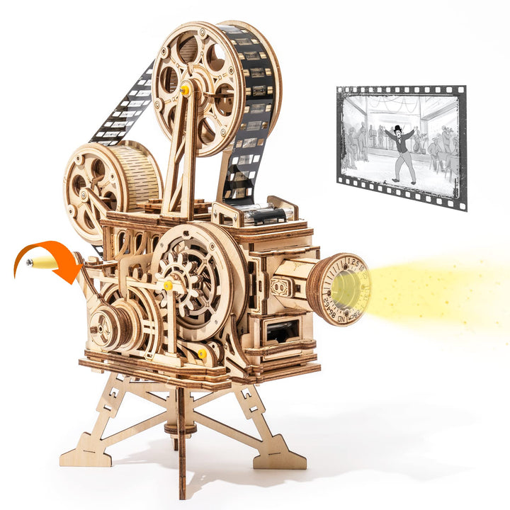 Holzmodell Filmprojektor mit Handkurbel Vintage-Mechanik 172 Teile