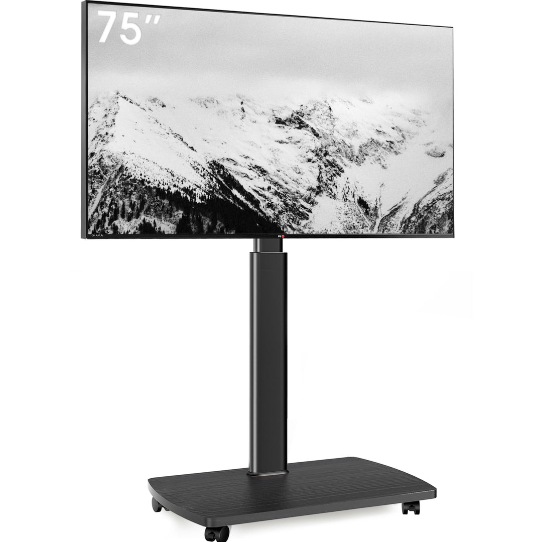 TV Bodenständer rollbar mit Holzregal 43-75 Zoll bis 50kg höhenverstellbar