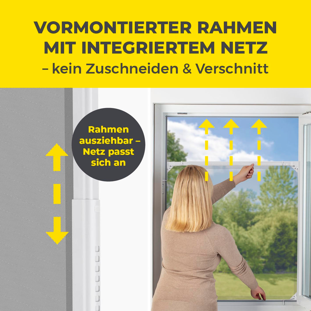 Fliegengitter Fenster Teleskop mit Rahmen werkzeuglos 70–115 cm, 2er-Set - Bild 2